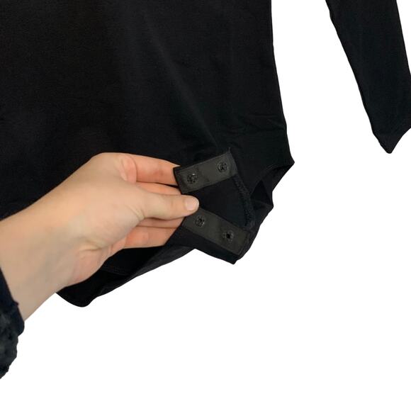 MANGOPOP Sweetheart Neckline Long Sleeve Bodysuit NWT Sz XS Black Lightweight - Picture 5 of 7